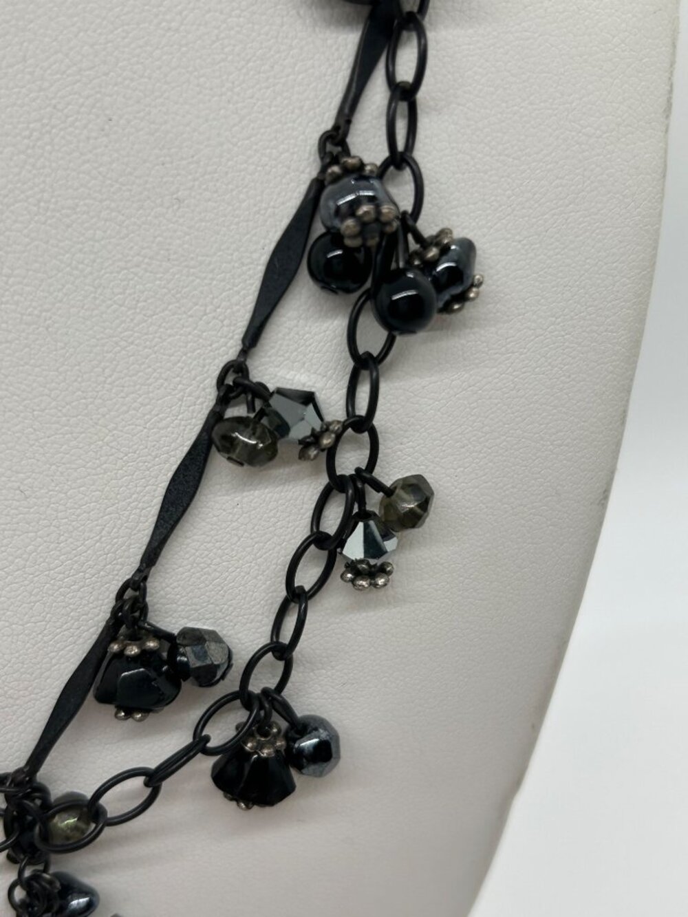Festoon Necklace Black Faceted Beads Tassel Drop & Chain Chico Bohemian Gothic - Picture 3 of 9